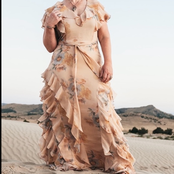 RARE Ralph Lauren LRL Floral Crinkled Georgette Gown Plus-size 18 - Picture 1 of 11